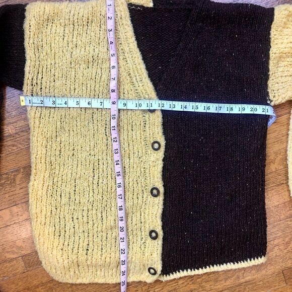 HAND KNIT WOOL 2 PIECE SET CARDIGAN MAXI SKIRT MUSTARD CHOCOLATE BROWN LUREX - Picture 12 of 13